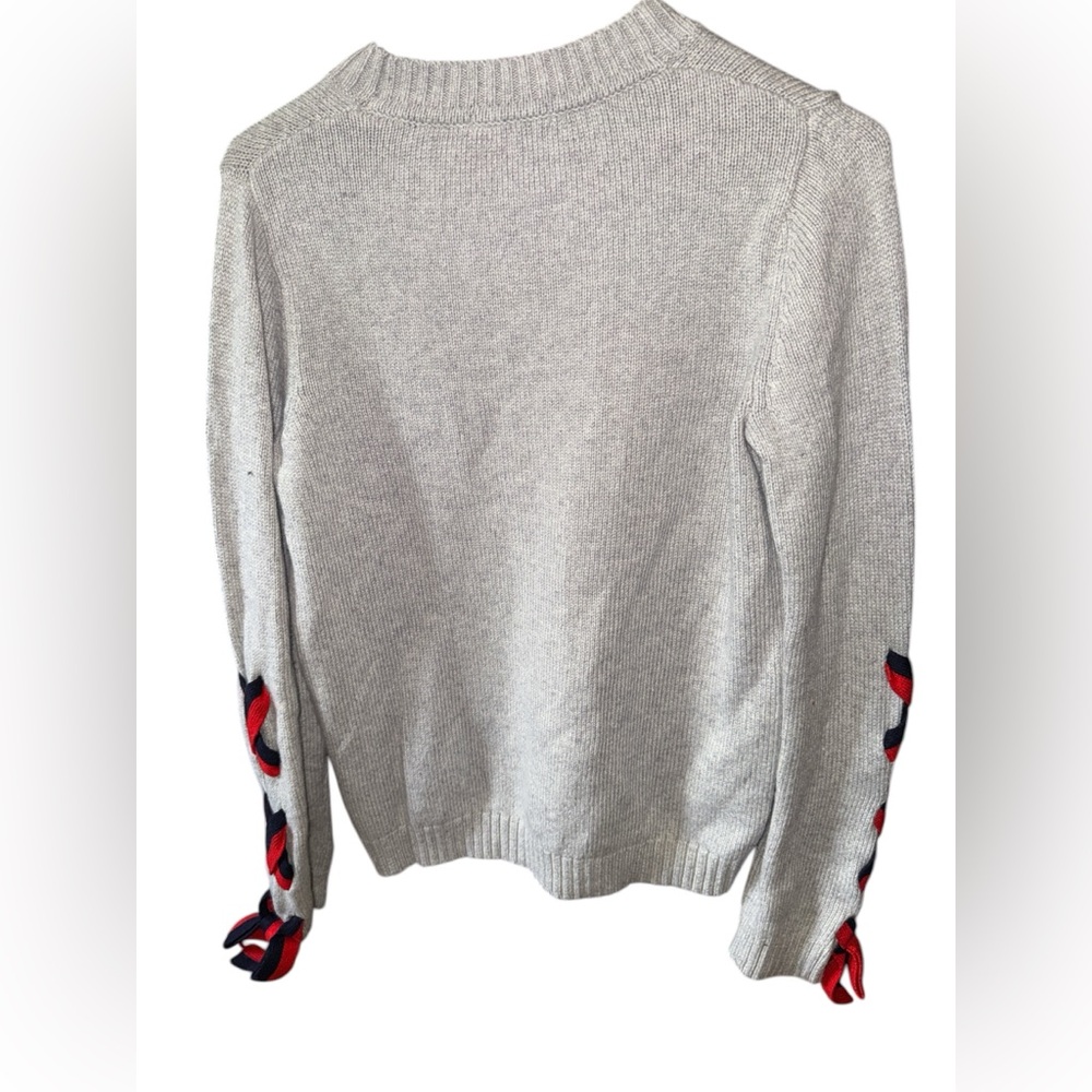 Boden Angelica Gray Cashmere Blend Knit Crewneck Tie Sleeves Sweater Size Small - Picture 5 of 7